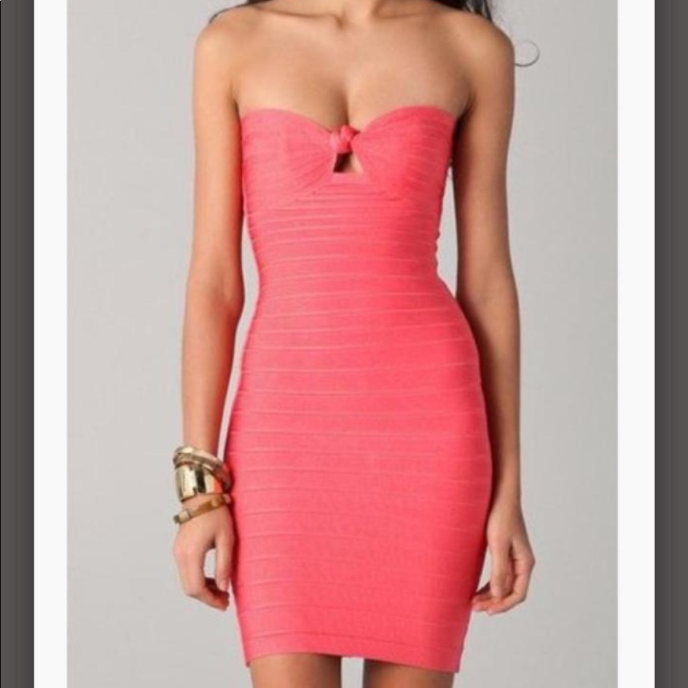 HERVE LEGER ARABELLA CORAL STRAPLESS DRESS XS